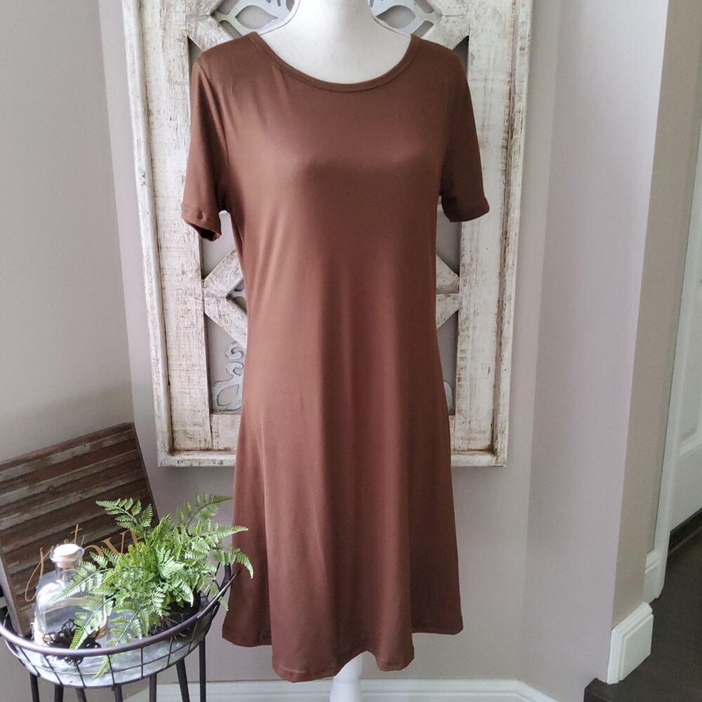 Lava Women's Short Sleeve A-Line Shift T-Shirt Dress in Brown